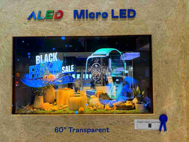 银河集团60吋高透明度Micro LED显示器获”最佳Micro LED技术应用奖”，，，，将Micro LED面板透明化之设计特性极致发挥，，，，以可扩展性无缝拼接技术打造，，，，具备600 nits全画面亮度、、、、大于60%穿透率及超过NTSC 110%的优异广色域表现，，可依需求灵活应用于各种场域